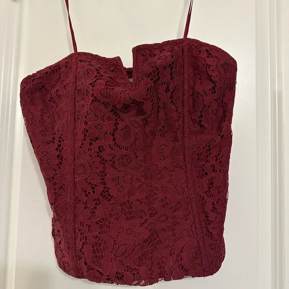 Anthropologie Porridge Wine Burgundy strapless lace top - Picture 2 of 2